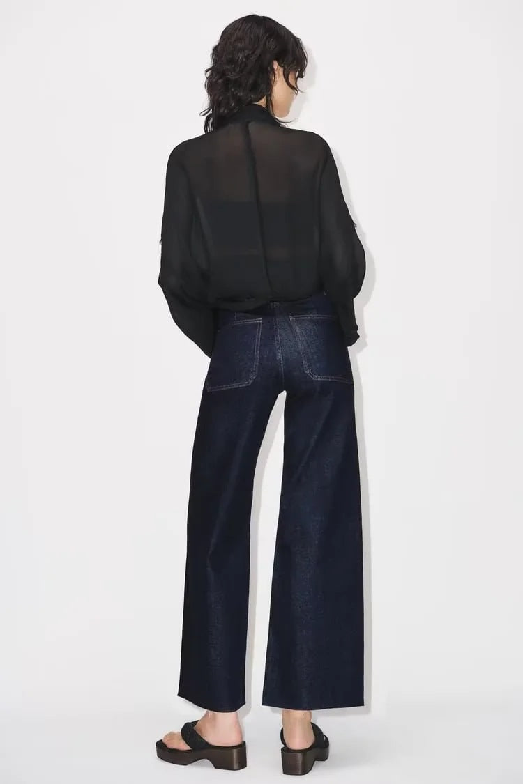 Wide leg jeans donkerblauw | MAGGY